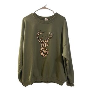 Wildly Cozy Leopard Deer Green Pullover Sweatshirt